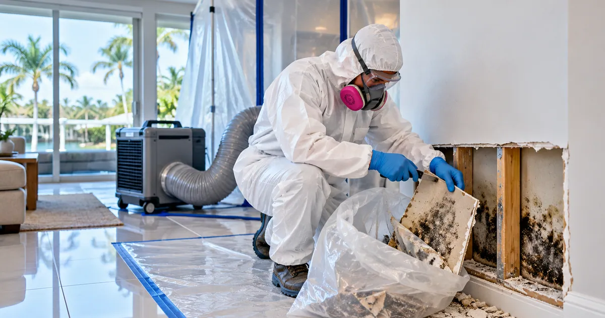 Business-Ready Mold Removal in West Palm Beach, FL — technician removing mold under containment